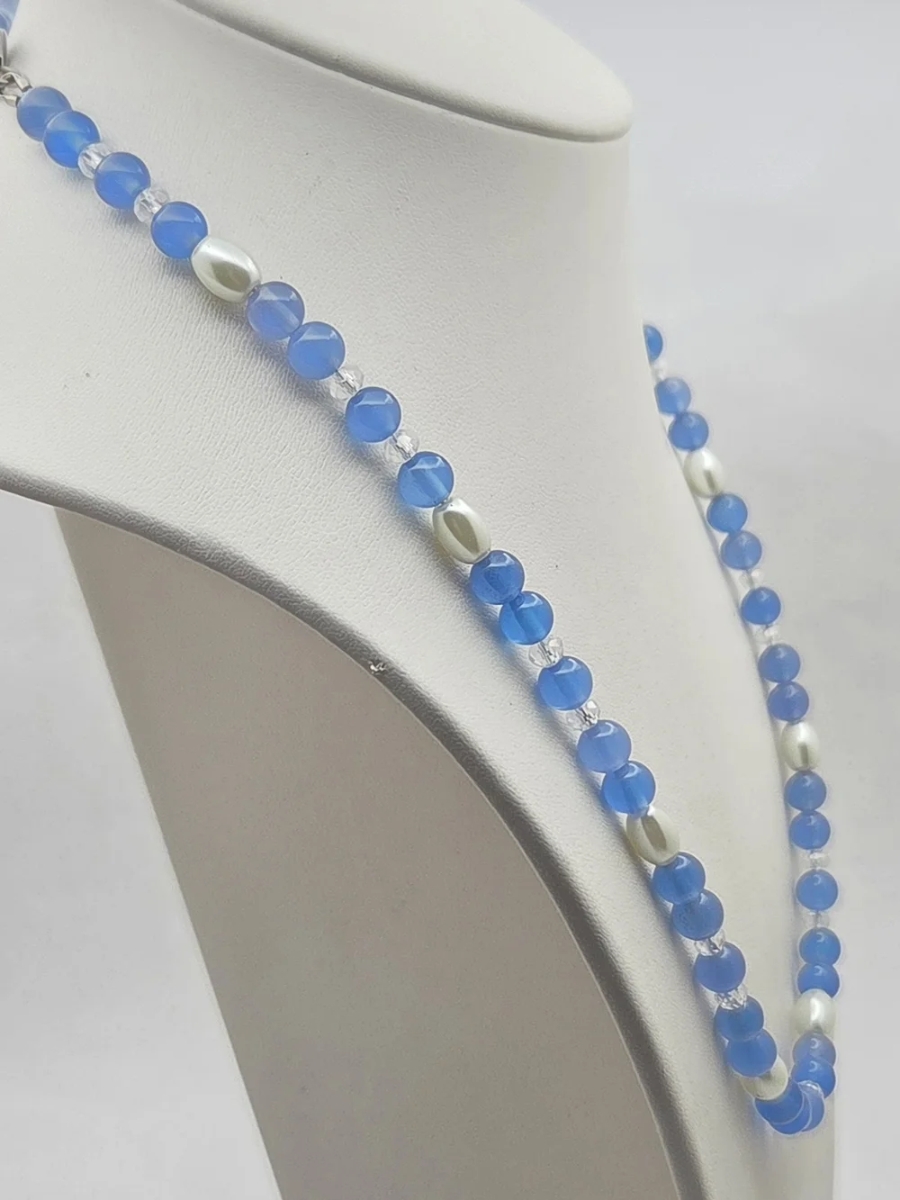 Blue Glass Beaded Faux Pearl & Crystal Accent Strand Necklace - 19